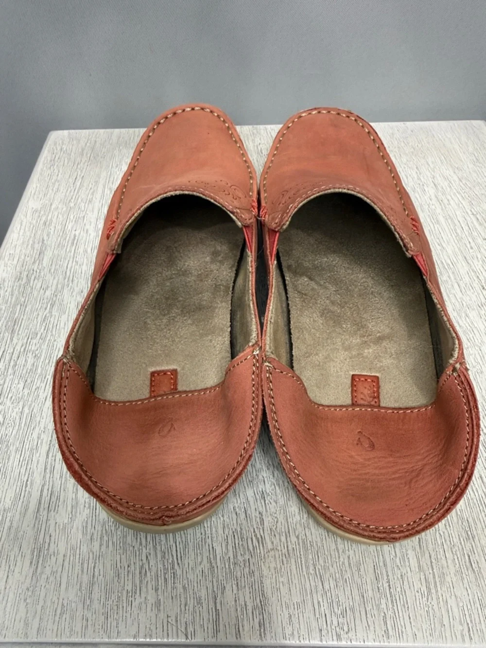OluKai Nohea Nubuck Women’s Coral Red Size 8 Slip-on Loafer Moccasin 20174RC20